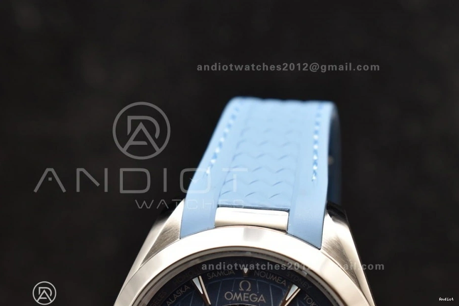 Blue 43mm Clone Dial Best Blue Aqua Rubber 1:1 Edition Super Summer A8938 Strap Terra on GMT VSF Worldtimer 1225